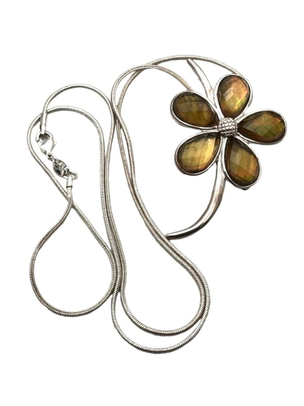 Designer Whitney Kelly Womens Necklace Sterling Silver Gemstone Flower Pendant - Picture 2 of 5